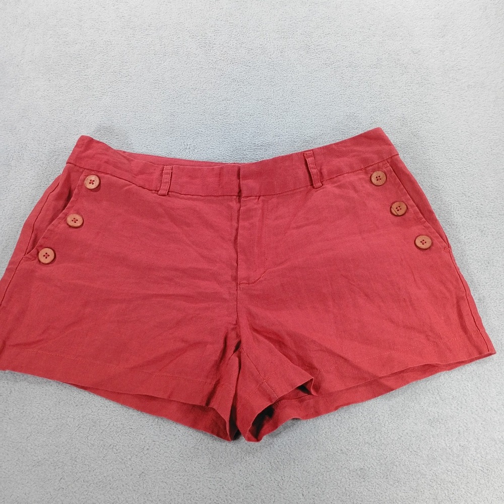 Cynthia Rowley Womens Linen Sailor Shorts Red 8 Decorative Buttons
